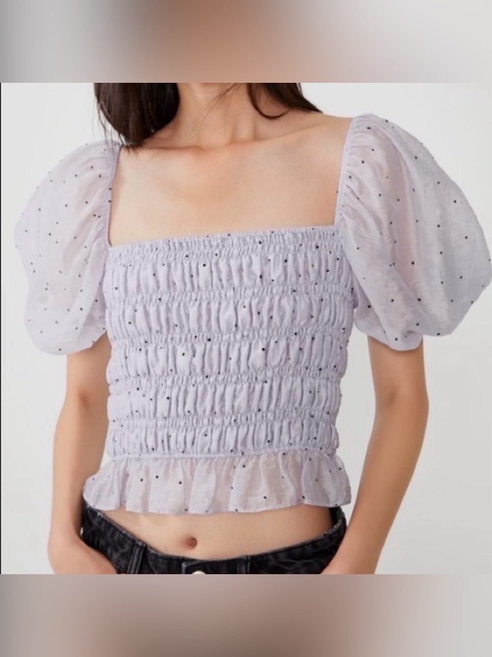 Zara Lavender/Lilac Polka Dot Puff Sleeve Top XS